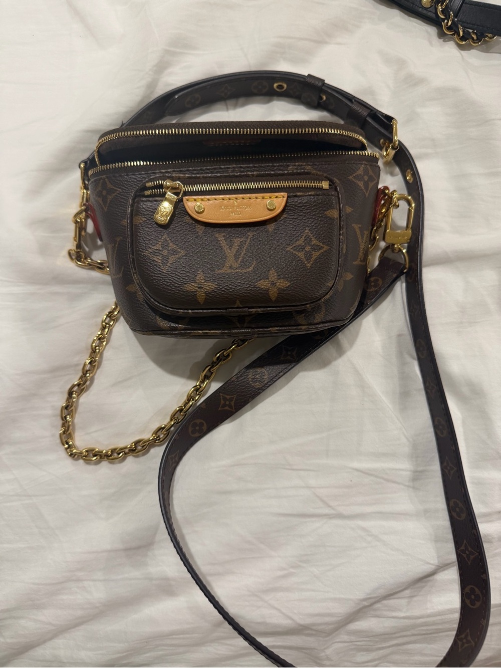 Louis Vuitton Monogram Crossbody Belt Bag in Brown with Gold Hardware